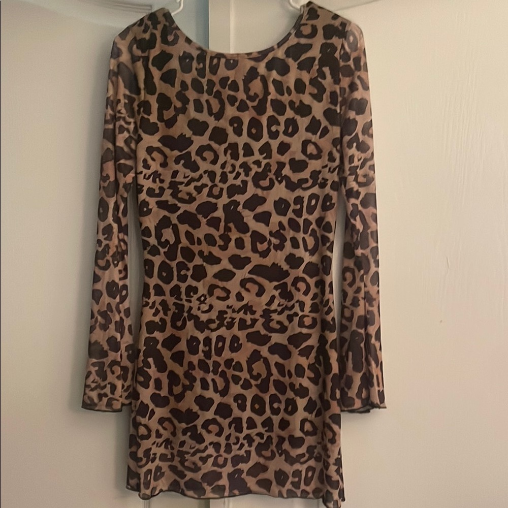 Tan and Cream Bodycon Long Sleeve Dress for a Night Out